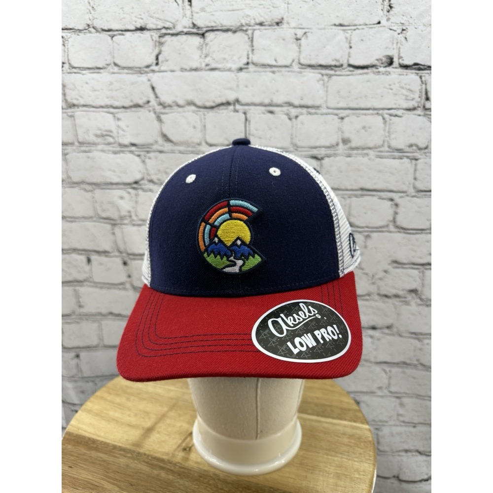 Aksels Colorado Trucker Hat Hiking Mountain Trail Red White Blue Adjustable NEW‎